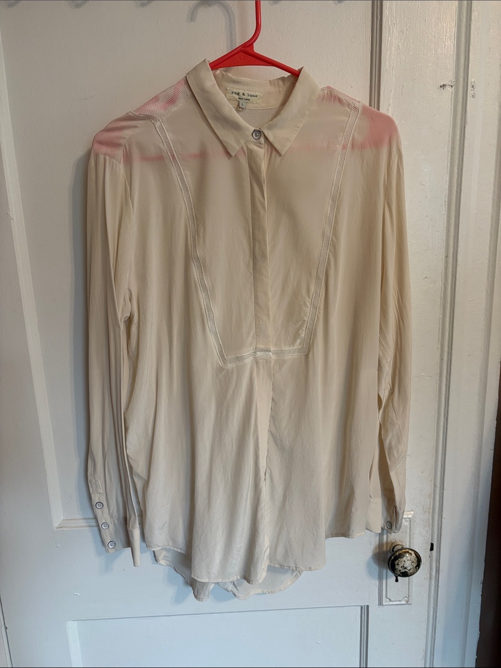Vintage rag & bone Cream Long-Sleeve Dress Shirt with Mesh Accents